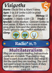Card featuring Visigoths with game rules and details on a red background